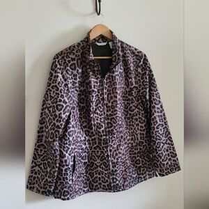 Laura Ashley Animal Print Windbreaker Jacket, Women's XL, Black, Brown & Tan